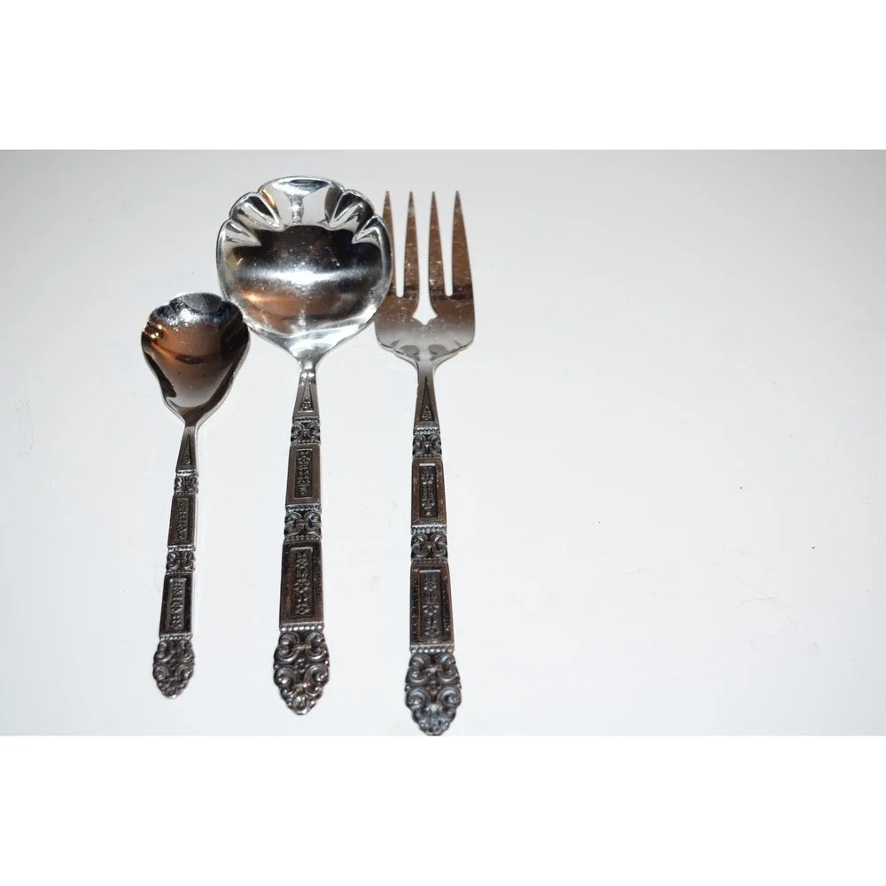 Oneida Community Coronation floral accent Sugar spoon ladle meat fork scroll